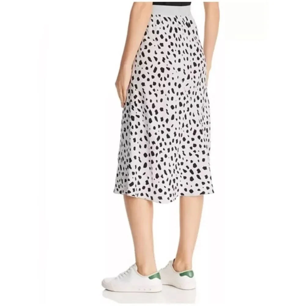 ATM Cheetah-Print Silk Skirt Black and White Dalmatian Print Midi Skirt SMALL